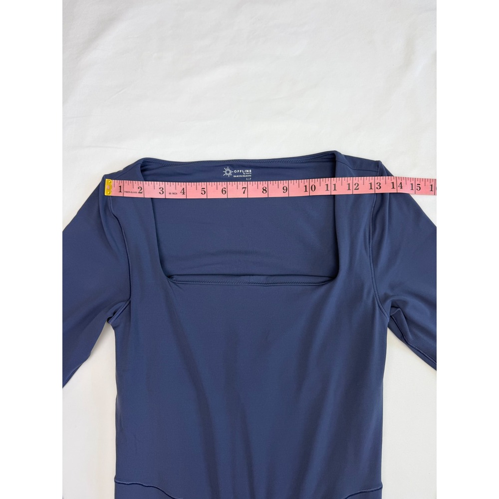 Offline by Aerie Real Me Xtra Long Sleeve Bodysuit Square Neck Blue S NWT - Picture 10 of 12